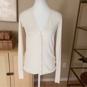 CO 100% Silk Women's Cream Ribbed Cardigan Sweater Size‎ XS